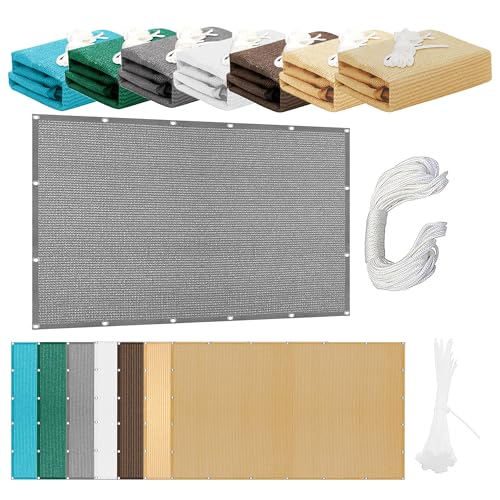 Atmungsaktiv Sonnensegel 110 x 450 cm Rechteckig Atmungsaktiv Sonnenschutz Windschutz Segeltuch Vielen Größen mit Spannseilen für Terrasse Garten, Hellgrau von PSHCEE