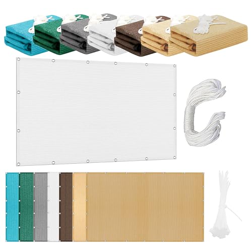 Atmungsaktiv Sonnensegel 195 x 390 cm Rechteckig Atmungsaktiv Sonnenschutz Windschutz Segeltuch Vielen Größen mit Spannseilen für Terrasse Garten, Weiß von PSHCEE