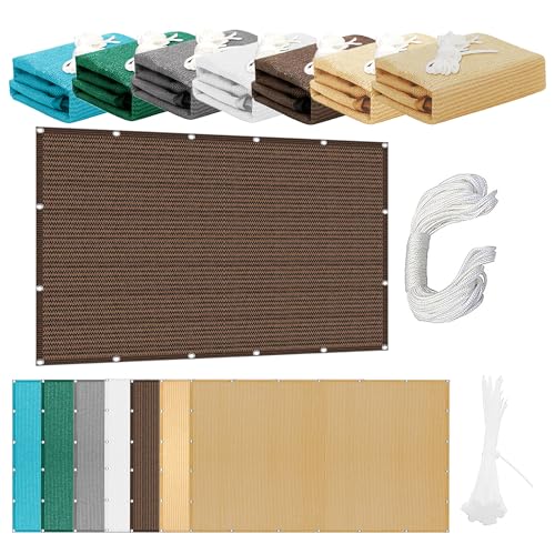 Atmungsaktiv Sonnensegel 195 x 550 cm Rechteckig Atmungsaktiv Sonnenschutz Windschutz Segeltuch Vielen Größen mit Spannseilen für Terrasse Garten, braun von PSHCEE