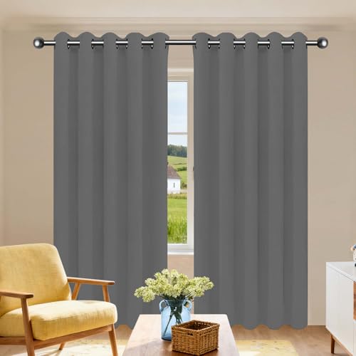 PSHCEE Blickdichte Vorhänge mit Ösen Gardinen 130 x 161 cm Thermo Vorhang Gegen Kälte Und Hitze Vorhang Kälteschutz Blackout Curtain mit Ösen, Waschbar für Schlafzimmer, Dunkelgrau von PSHCEE
