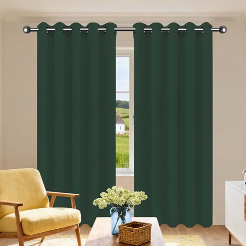 PSHCEE Blickdichte Vorhänge mit Ösen Gardinen 146 x 171 cm Thermo Vorhang Gegen Kälte Und Hitze Vorhang Kälteschutz Blackout Curtain mit Ösen, Waschbar für Schlafzimmer, Dunkelgrün von PSHCEE
