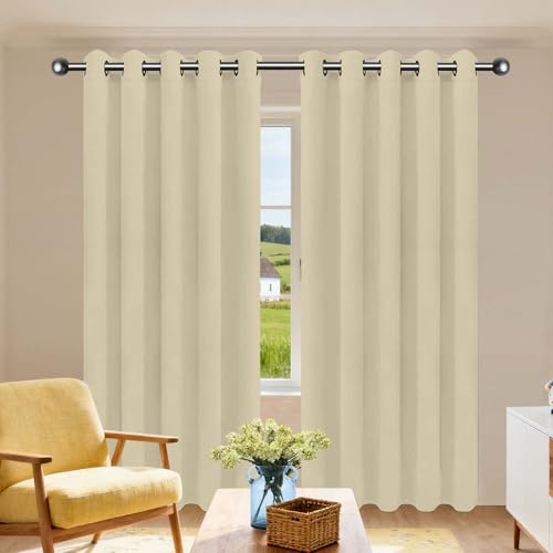 PSHCEE Blickdichte Vorhänge mit Ösen Gardinen 146 x 177 cm Thermo Vorhang Gegen Kälte Und Hitze Vorhang Kälteschutz Blackout Curtain mit Ösen, Waschbar für Schlafzimmer, Creme Farben von PSHCEE