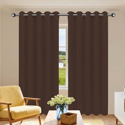 PSHCEE Blickdichte Vorhänge mit Ösen Gardinen 154 x 177 cm Thermo Vorhang Gegen Kälte Und Hitze Vorhang Kälteschutz Blackout Curtain mit Ösen, Waschbar für Schlafzimmer, braun von PSHCEE