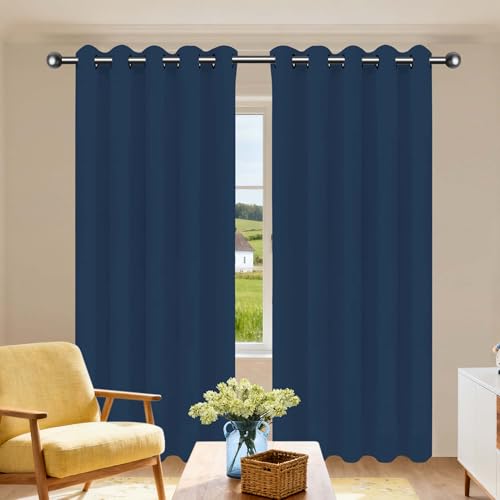 PSHCEE Blickdichte Vorhänge mit Ösen Gardinen 156 x 176 cm Thermo Vorhang Gegen Kälte Und Hitze Vorhang Kälteschutz Blackout Curtain mit Ösen, Waschbar für Schlafzimmer, Dunkelblau von PSHCEE