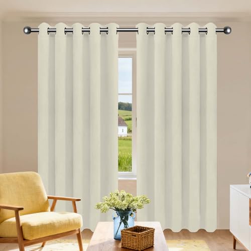 PSHCEE Blickdichte Vorhänge mit Ösen Gardinen 156 x 181 cm Thermo Vorhang Gegen Kälte Und Hitze Vorhang Kälteschutz Blackout Curtain mit Ösen, Waschbar für Schlafzimmer, Beige von PSHCEE