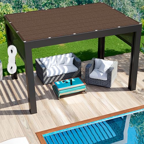 Sonnensegel Atmungsaktiv Rechteckig mit Ösen 350 x 660 cm Rechteckig Atmungsaktiv Sonnenschutz Windschutz Segeltuch inkl Befestigungsseile für Außenbereich Garten, braun von PSHCEE