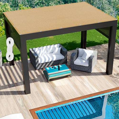 Sonnensegel Atmungsaktiv Rechteckig mit Ösen 360 x 640 cm Rechteckig Atmungsaktiv Sonnenschutz Windschutz Segeltuch inkl Befestigungsseile für Außenbereich Garten, Sandgelb von PSHCEE