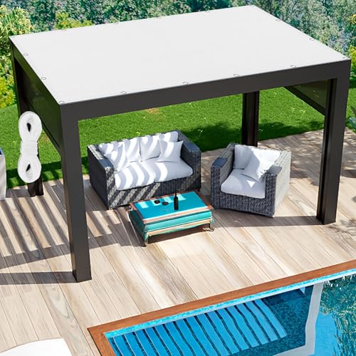 Sonnensegel Atmungsaktiv Rechteckig mit Ösen 430 x 670 cm Rechteckig Atmungsaktiv Sonnenschutz Windschutz Segeltuch inkl Befestigungsseile für Außenbereich Garten, Weiß von PSHCEE