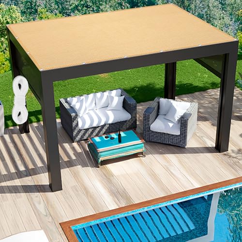 Sonnensegel Atmungsaktiv Rechteckig mit Ösen 470 x 540 cm Rechteckig Atmungsaktiv Sonnenschutz Windschutz Segeltuch inkl Befestigungsseile für Außenbereich Garten, Creme Farben von PSHCEE