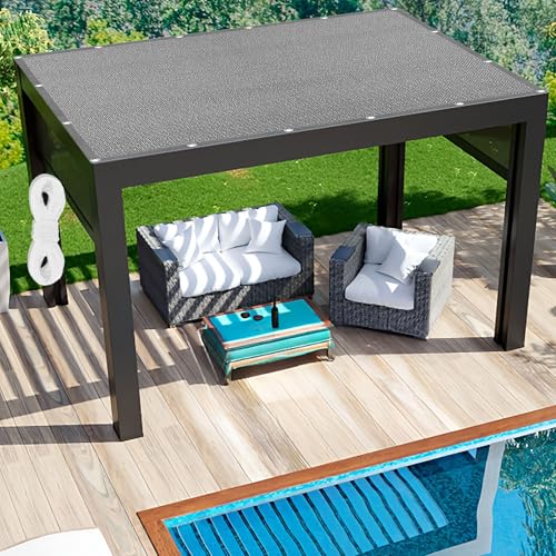 Sonnensegel Atmungsaktiv Rechteckig mit Ösen 490 x 490 cm Rechteckig Atmungsaktiv Sonnenschutz Windschutz Segeltuch inkl Befestigungsseile für Außenbereich Garten, Hellgrau von PSHCEE