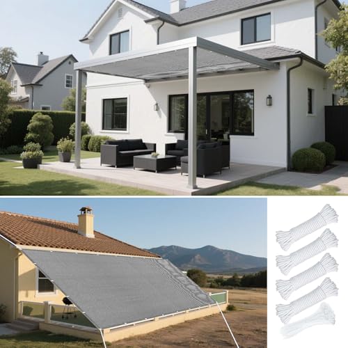 Sonnensegel Rechteckig mit Ösen 135 x 150 cm Rechteckig Atmungsaktiv 98% UV Schutz Atmungsaktiv inkl Befestigungsseile für Patio Balkon Terrasse Camping, Hellgrau von PSHCEE