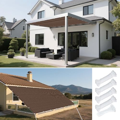 Sonnensegel Rechteckig mit Ösen 175 x 360 cm Rechteckig Atmungsaktiv 98% UV Schutz Atmungsaktiv inkl Befestigungsseile für Patio Balkon Terrasse Camping, braun von PSHCEE