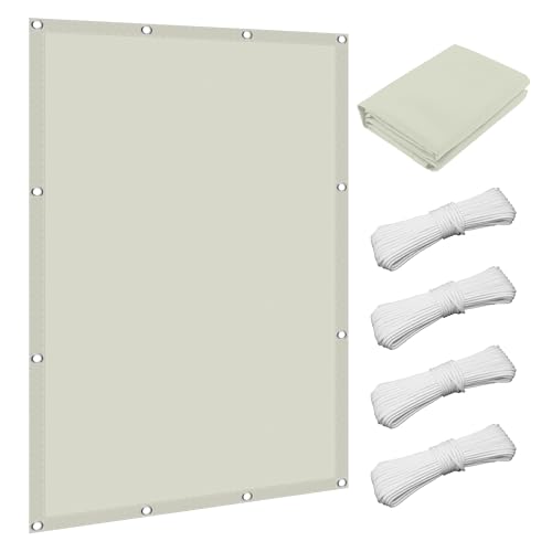 Rechter Winkel Sonnensegel 210 x 460 cm Wasserabweisend Sonnensegel Regenschutz Überdachung mit Spannseilen mit Ösen für Balkon Terrasse Garten Outdoor, cremefarben von PSHYJUN