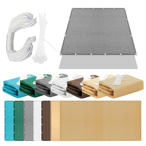 Sonnensegel Atmungsaktiv 165 x 420 cm Rechteckig Atmungsaktiv Sonnenschutz Windschutz Markisenstoff Rechtwinklig mit Ösen Ohne Bohren mit Seil für Außenbereich Garten, Hellgrau von PSHYJUN