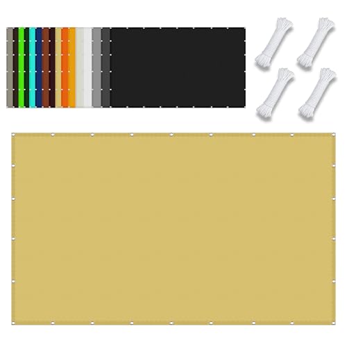 Sonnensegel Wasserabweisend 4.5 x 5.5 m Rechteckig Wasserdicht Sonnenschutz Windschutz Schattenspender Leinwand Vielen Größen mit Spannseilen für Garten Camping, Sandgelb von PSHYJUN