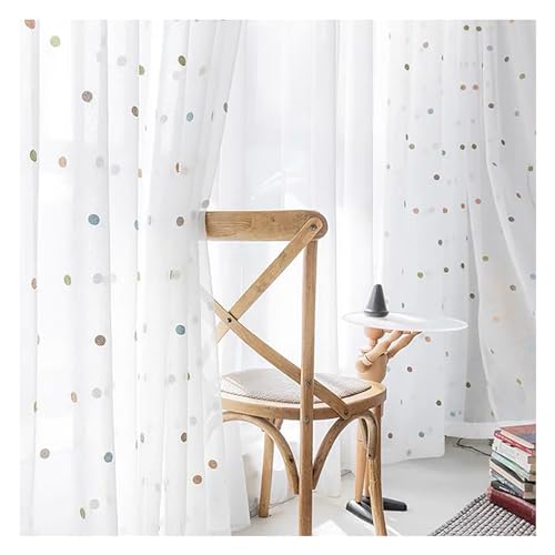 Bunt Punkte Transparent Gardinen, Stickerei Kinderzimmer Voile Vorhang Mit Ösen/Haken 2 Stück Für Wohnzimmer Schlafzimmer, W140xL270cm,Hook up von PSKJHN