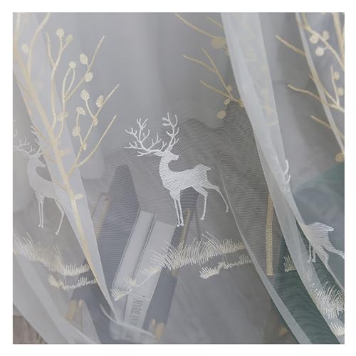 PSKJHN Hirsch Muster Voile Vorhang Stickerei Fenster Transparent Gardinen, Mit Ösen/Bleistift Falte 2 Stück Für Wohnzimmer Schlafzimmer Indoor Vorhänge, W200xL250cm,Hook up von PSKJHN
