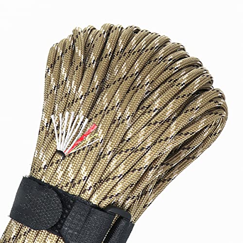 PSKOOK 550 Paracord Lanyard Fallschirmschnur mit Flachs Zunder Cord PE Angelschnur Baumwollfaden - Mil-Spec Typ III Paracord -100FT (Desert Camouflage) von PSKOOK