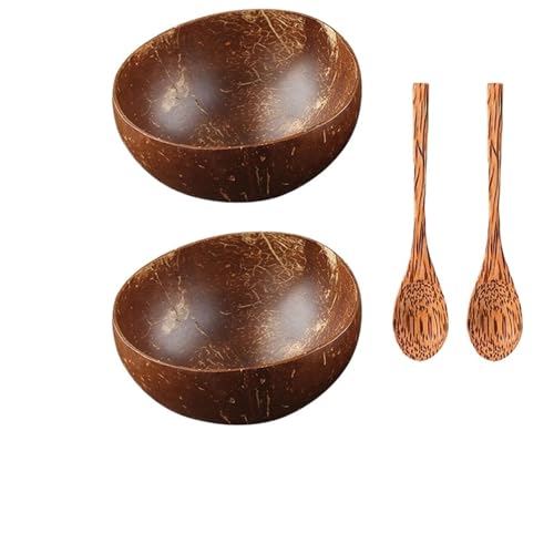 12-15cm Coconut Schüssel Set Holz Salat Ramen Löffel Coco Smoothie Küche Geschirr(2 bowl 2 spoon) von PSNKLMM