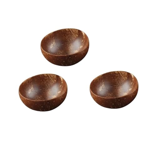 12-15cm Kokosnussschale Holzlöffel Set Holzsalat Ramen Coco Smoothie Küchengeschirr(3 bowl) von PSNKLMM