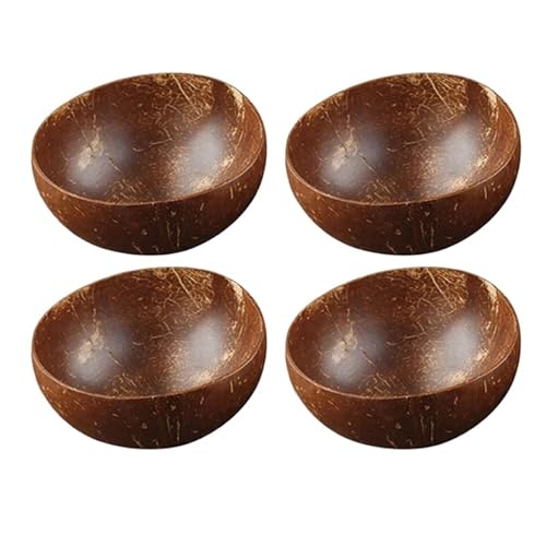 12-15cm Kokosnussschale Holzlöffel Set Holzsalat Ramen Coco Smoothie Küchengeschirr(4 bowl) von PSNKLMM