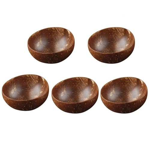 12-15cm Kokosnussschale Holzlöffel Set Holzsalat Ramen Coco Smoothie Küchengeschirr(5 bowl) von PSNKLMM