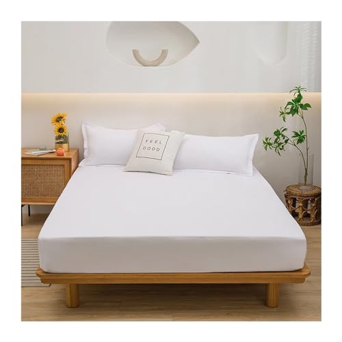 Bett-Spannbettlaken, elastische Laken, for Einzelbett, Doppelbett, Doppelbett, King-Size-Bett, Super-King-Size-Bett, weich(White,220cmX200cm) von PSNKLMM
