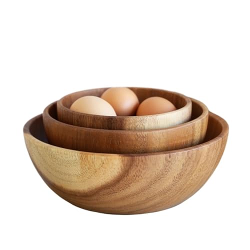 PSNKLMM 3 Stücke Holzschüssel Runde Obstsalatsuppe Großes Kleines Holzküchenset Essensschüsseln Serviergeschirr von PSNKLMM