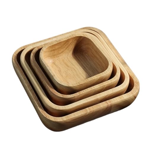 PSNKLMM Massivholz Salatschüssel Quadratische Eiche Obst Dessertteller Geschirr(4pcs set) von PSNKLMM