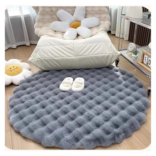 PSNKLMM Runder Teppich aus beigem Plüsch-Blasen-Korallen-Samt, Moderne Wohnzimmerteppiche, waschbare, Flauschige Bodenmatte am Nachttisch des Schlafzimmers(Gray,80X80CM) von PSNKLMM