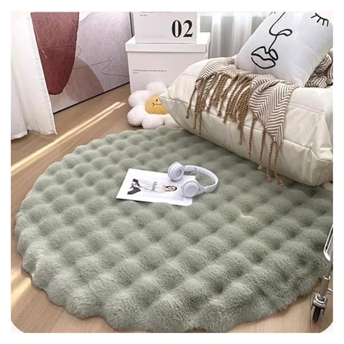 PSNKLMM Runder Teppich aus beigem Plüsch-Blasen-Korallen-Samt, Moderne Wohnzimmerteppiche, waschbare, Flauschige Bodenmatte am Nachttisch des Schlafzimmers(Green,50X50CM) von PSNKLMM