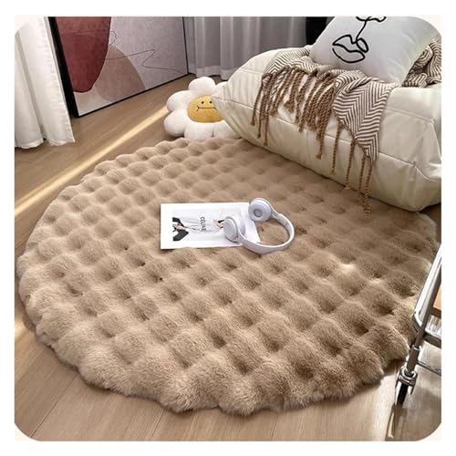 PSNKLMM Runder Teppich aus beigem Plüsch-Blasen-Korallen-Samt, Moderne Wohnzimmerteppiche, waschbare, Flauschige Bodenmatte am Nachttisch des Schlafzimmers(Khaki,50X50CM) von PSNKLMM