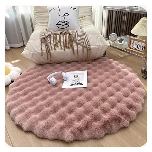 PSNKLMM Runder Teppich aus beigem Plüsch-Blasen-Korallen-Samt, Moderne Wohnzimmerteppiche, waschbare, Flauschige Bodenmatte am Nachttisch des Schlafzimmers(Pink,100X100CM) von PSNKLMM