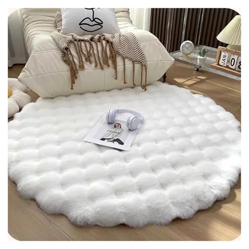 PSNKLMM Runder Teppich aus beigem Plüsch-Blasen-Korallen-Samt, Moderne Wohnzimmerteppiche, waschbare, Flauschige Bodenmatte am Nachttisch des Schlafzimmers(White,100X100CM) von PSNKLMM