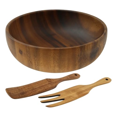 PSNKLMM Salatschüssel-Set aus Holz mit Spatel und Gabel, wasserdicht, for Mischen, Servieren von Küchenutensilien for Zuhause, Party, Grillen, Camping von PSNKLMM