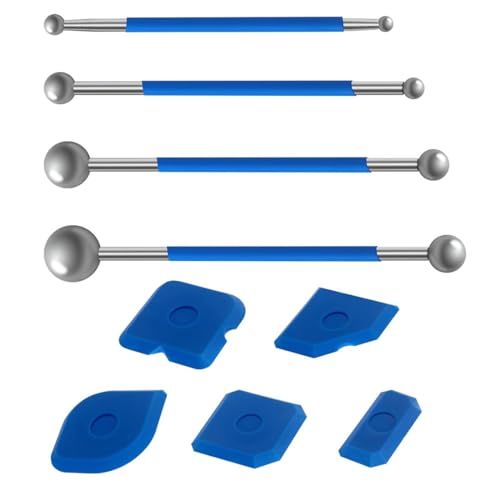 PSOWQ 9 Stück Werkzeug Schaber Kit Fugenglätter Set, 4 Stück Metallkugel Abzieher und 5 Stück Silikon Fugenglätter, Caulking Werkzeug Kit Fugenglätter Set Silikonfugen abzieher Für Badezimmer von PSOWQ