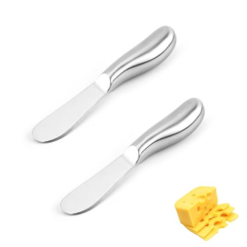 PSOWQ Dessertmesser Edelstahl 2 Stück, Edelstahl Buttermesser, Butterstreuer Messer, Streichmesser Set, Dessertmesser mit Ergonomischem, Für Butter, Käse, Marmelade, Sahne - Silber von PSOWQ