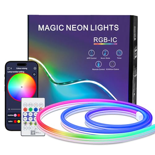 Neon LED Strip 1m, IP67 Wasserdicht RGB LED Band Neon Seil Lampe mit App und Fernbedienung Steuerung, DIY-Formen, Musik Sync für Wohnzimmer, Schlafzimmer, Wand Deko, Gaming Deko von PSTAR