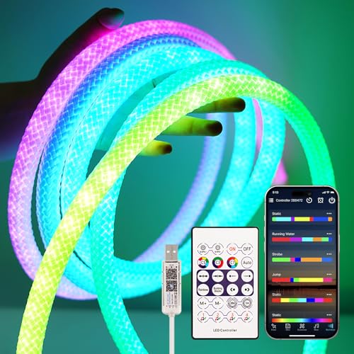 Neon LED Strip 3 m, 360 Grad Rund RGB+IC LED Schlauch 5V, IP65 Wasserdicht Neon LED Band 50LEDs/M, für DIY Innen Aussen Deko(Der USB-Anschluss ist nicht wasserdicht) von PSTAR