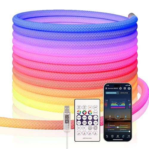 Neon LED Strip 5M, 360 Grad Nylon Flexibel Traum Farben Lauflicht Effekt, IP65 Wasserdicht Neon LED Band 50LEDs/M, für Hochzeiten,Weihnachten, Dekoration(Der USB-Anschluss ist nicht wasserdicht) von PSTAR