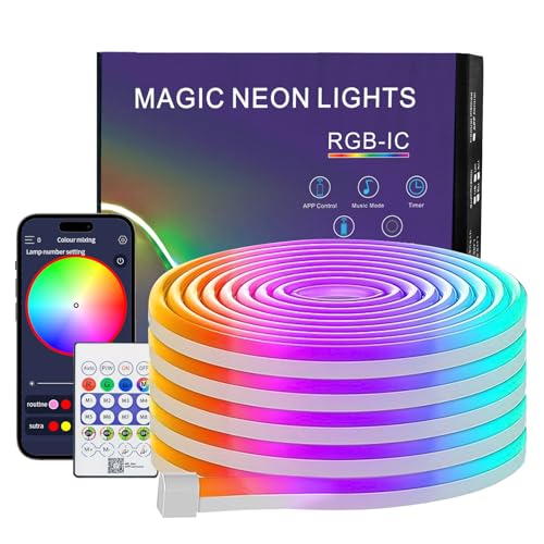 PSTAR 5m Neon LED Strip, IP67 Wasserdicht, App/Fernbedienung, Silikon DIY Flexibel, 5V Musik Synch, für Innen- und Außendekoration von PSTAR