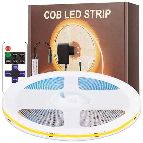 PSTAR COB LED Streifen 6M Warmweiss, 24V LED Strip 2700K Dimmbar, 320LEDs/M, mit RF Fernbedienung, für Unterbau, TV Küche Wohnzimmer DIY von PSTAR