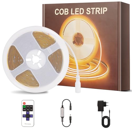 PSTAR COB LED Streifen Warmweiss 2700K 4M, TV Led Beleuchtung 320LEDs/M Dimmbar LED Strip Lights, mit RF Fernbedienung, Flexibel LED Band licht für Schlafzimmer,Zuhause DIY Beleuchtung von PSTAR