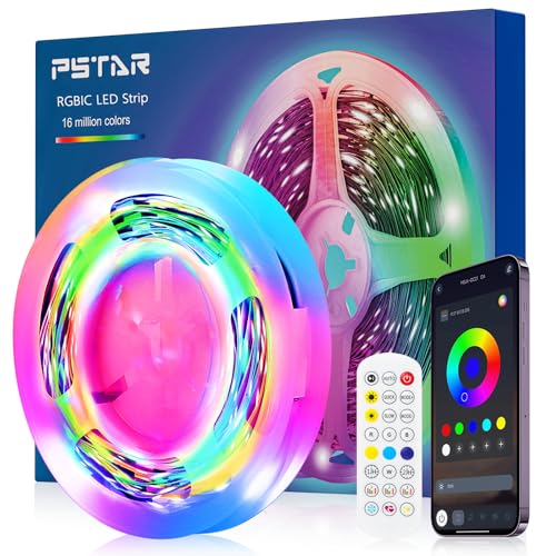 PSTAR RGBIC LED TV Hintergrundbeleuchtung, 3 m LED Streifen LED Fernseher Beleuchtung, mit APP und Fernbedienung, Farbwechsel USB Musik Sync für 45 bis 65 Zoll TV und PC von PSTAR