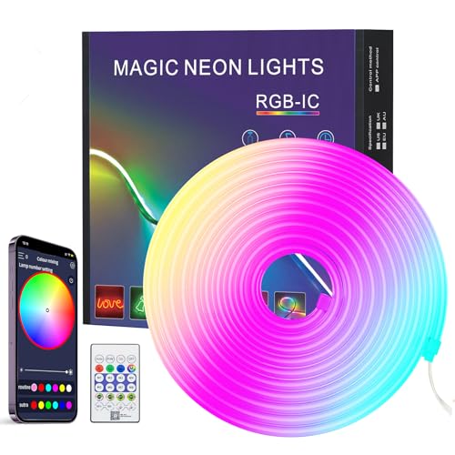 RGB Neon LED Streifen 4M, IP67 Wasserdicht Silikon Flexibler Silikon Neon LED Strip mit Fernbedienung,App-Steuerung, 5V LED band Neon Seil Lampe, anwendbar auf Schlafzimmer, Raum und Außendekoration von PSTAR