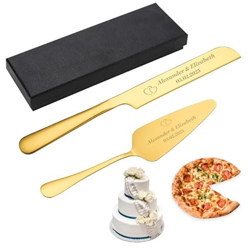 Tortengeschirr-Set, kann auf Wunsch mit persönlichem Text graviert Werden, mehrfarbige Optionen, Hochzeitsgeschenke, Geburtstagsgeschenke, Jubiläumsgeschenke bevorzugt, sinnvoll (Gold) von PSUNEY