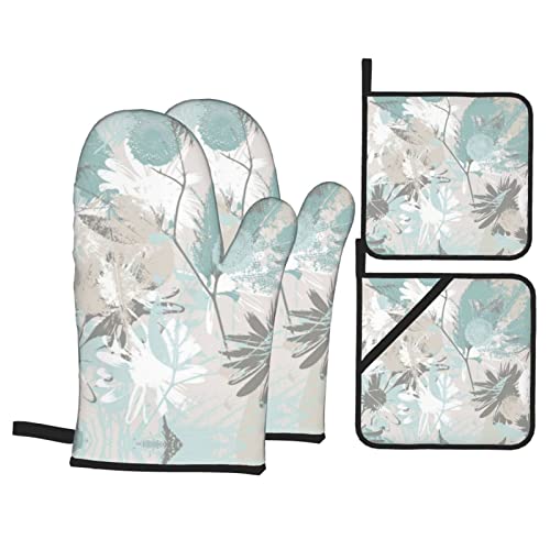 Mint Gray Leaves Küchen-Backhandschuhe 4-teilig Isolierung Anti-Verbrühungen Ofenhandschuhe Mint Gray Leaves Küchen-Backhandschuhe 4-teilig Isolierung Anti-Verbrühungen Ofenhandschuhe von PSVOD