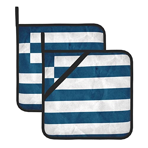Topflappen-Set, griechische Flagge, hitzebeständiges Pad 2, zum Kochen, Mikrowelle, Grillen und Backen von PSVOD