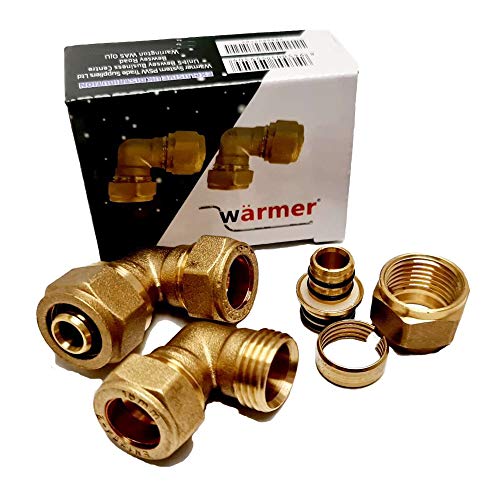 Winkel-Reduzierstück 16 mm PEX Alu PEX Rohr – 15 mm Kompression Kupfer Kunststoff 2 Stück von Wärmer System