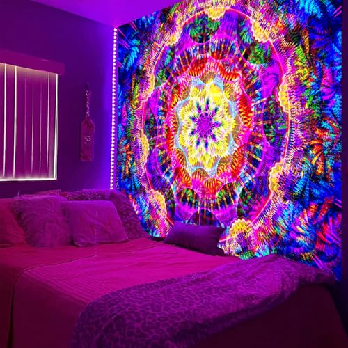 Psyhilar Schwarzlicht-Mandala-Wandteppich für Schlafzimmer, psychedelisches Schwarzlicht-Poster für Erwachsene und Jugendliche, bunte UV-reaktive ästhetische böhmische Kunst, Wandbehang (152,4 x 127,7 Psyhilar Schwarzlicht-Mandala-Wandteppich für Schlafzimmer, psychedelisches Schwarzlicht-Poster für Erwachsene und Jugendliche, bunte UV-reaktive ästhetische böhmische Kunst, Wandbehang (152,4 x 127,7 von PSYHILAR